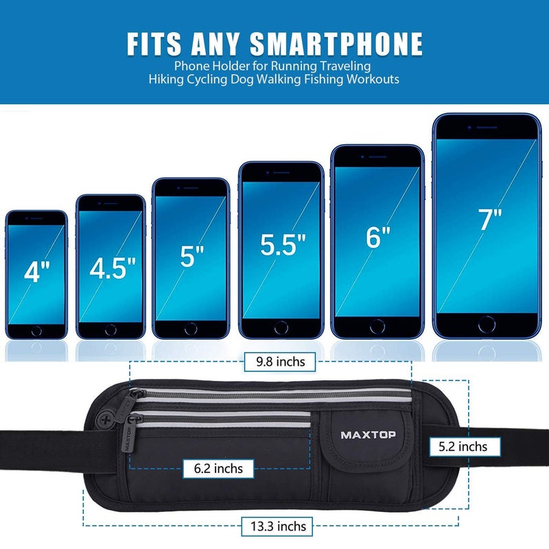 Maxtop Running Belts for Women Men Black Fanny Pack Bag for Workout Exercise Walking Hiking Waist Pouch Fits iPhone Cell Phone Holder for Running Travel Money Belt,Gym Gear for Runner - Image 3